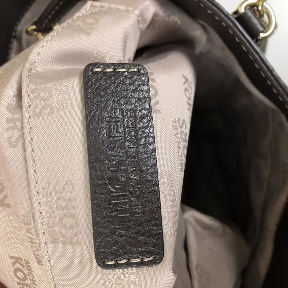 Michael Kors Brown Leather Hand Bag Chain‎ Link & Leather Dual Shoulder Straps